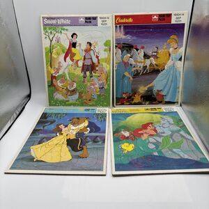 4 Vintage Frame Tray Puzzles Golden Disney Snow White, Cinderella, Ariel, Belle